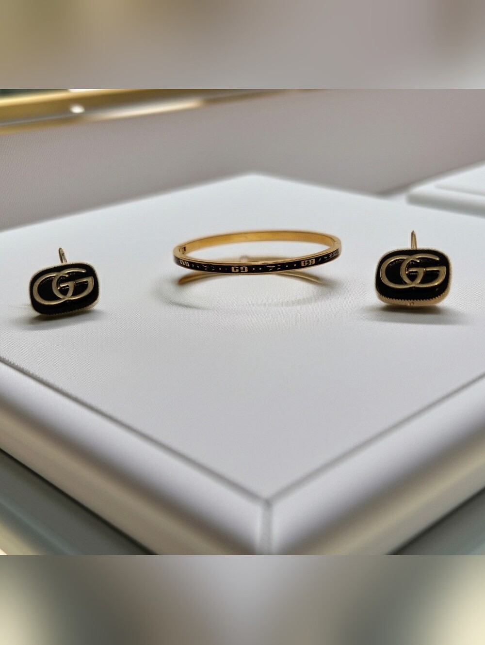 Gucci Gold Black GG Bangle & Earrings